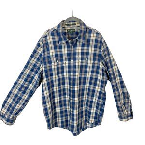 Eddie Bauer Men's Cream Blue Brown Flannel Collared Button Front Shirt size L